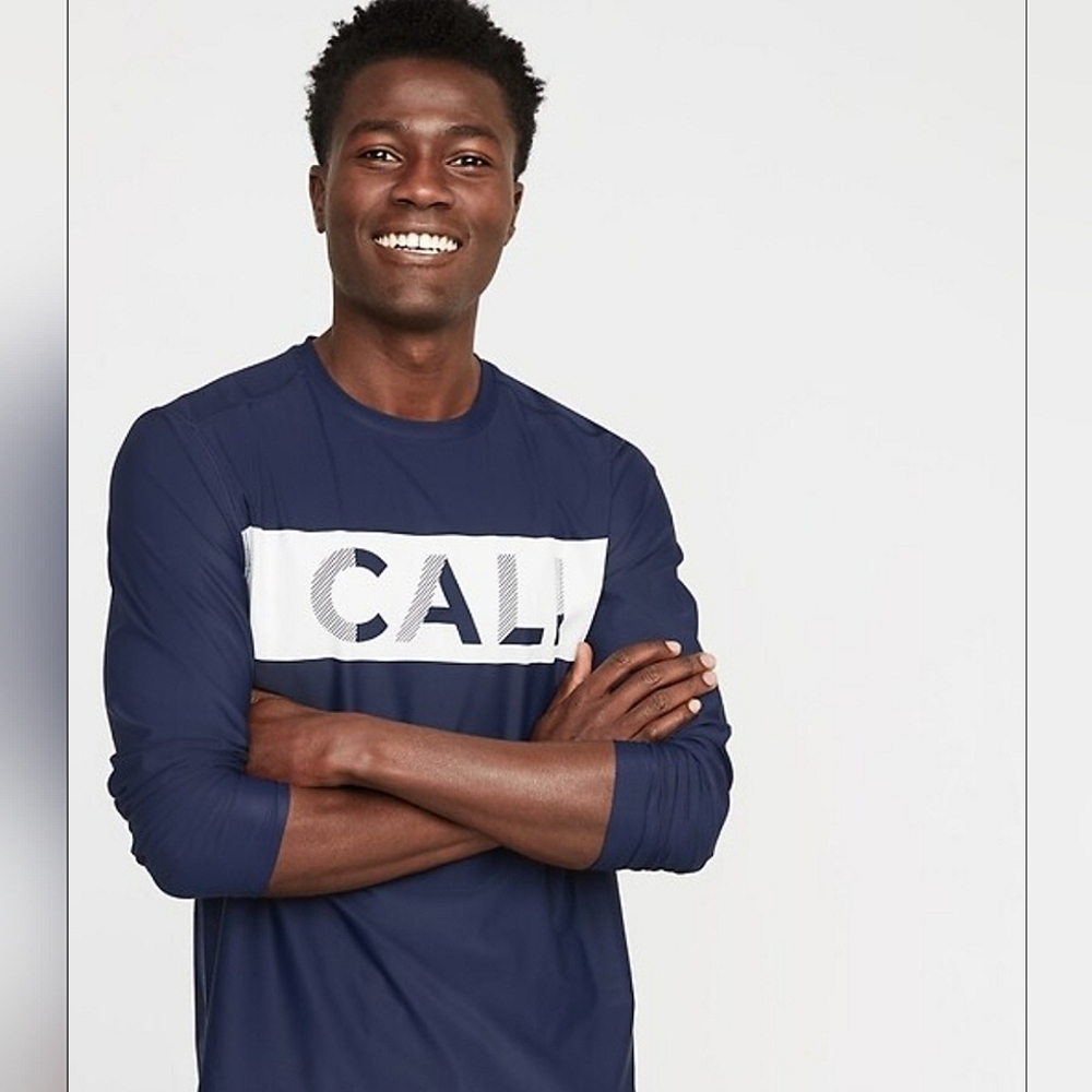 Old Navy Men's Medium Rash Guard Cali Shirt Beach Surfing Top Blue Long Sleeve